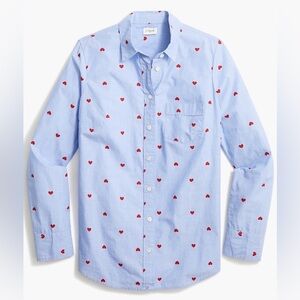 J.Crew Factory Heart Print Button Down Shirt XL Blue Cotton Preppy Valentine Top